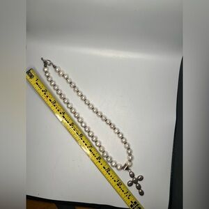 Sterling silver & real Pearl cross necklace!